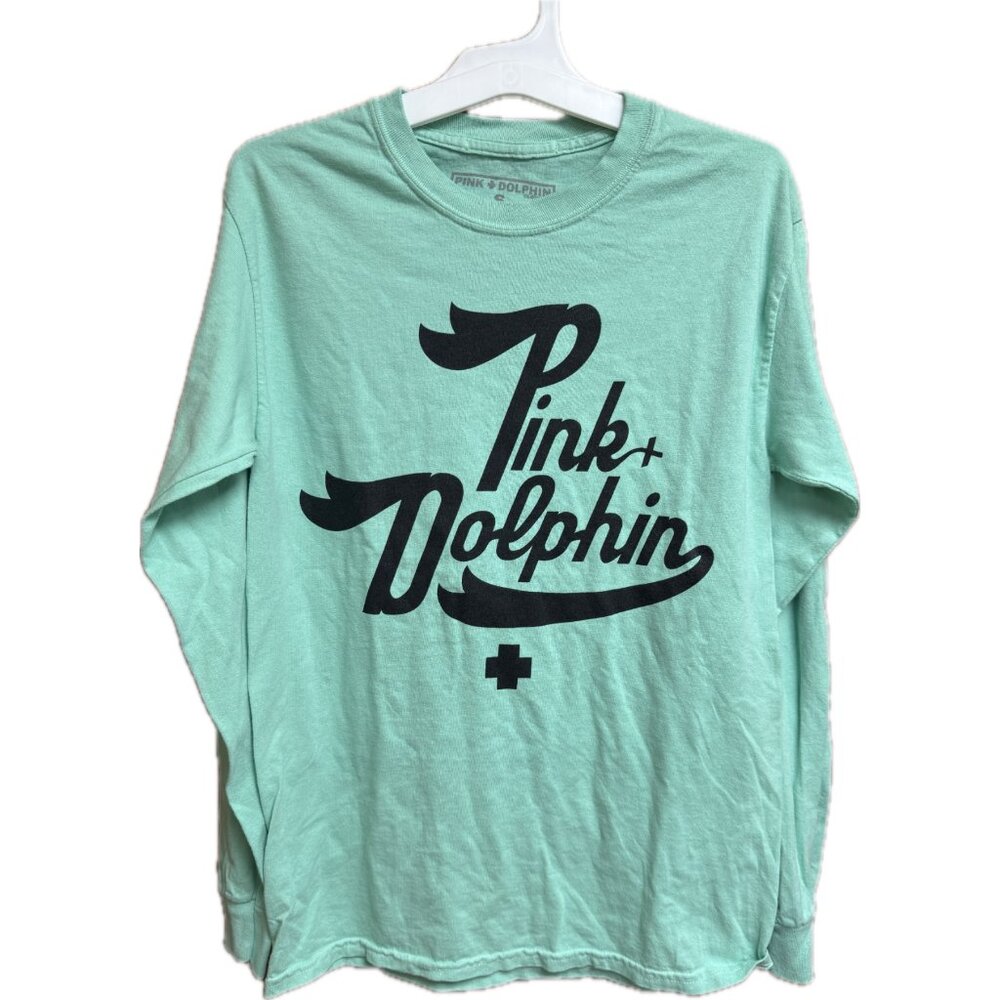Pink Dolphin Logo Adult Men Long sleeve T-Shirt Seafoam Green black logo SMALL